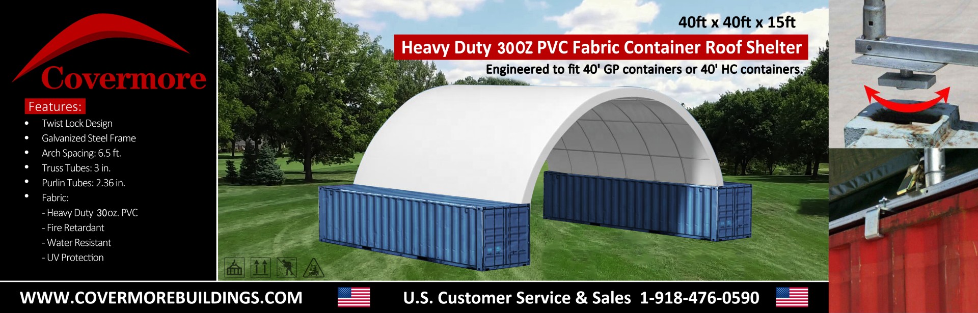 40x40x15 Container Shelter w/ Heavy Duty 30 oz PVC Cover 1 40x40x15 Container Shelter w/ Heavy Duty 30 oz PVC Cover